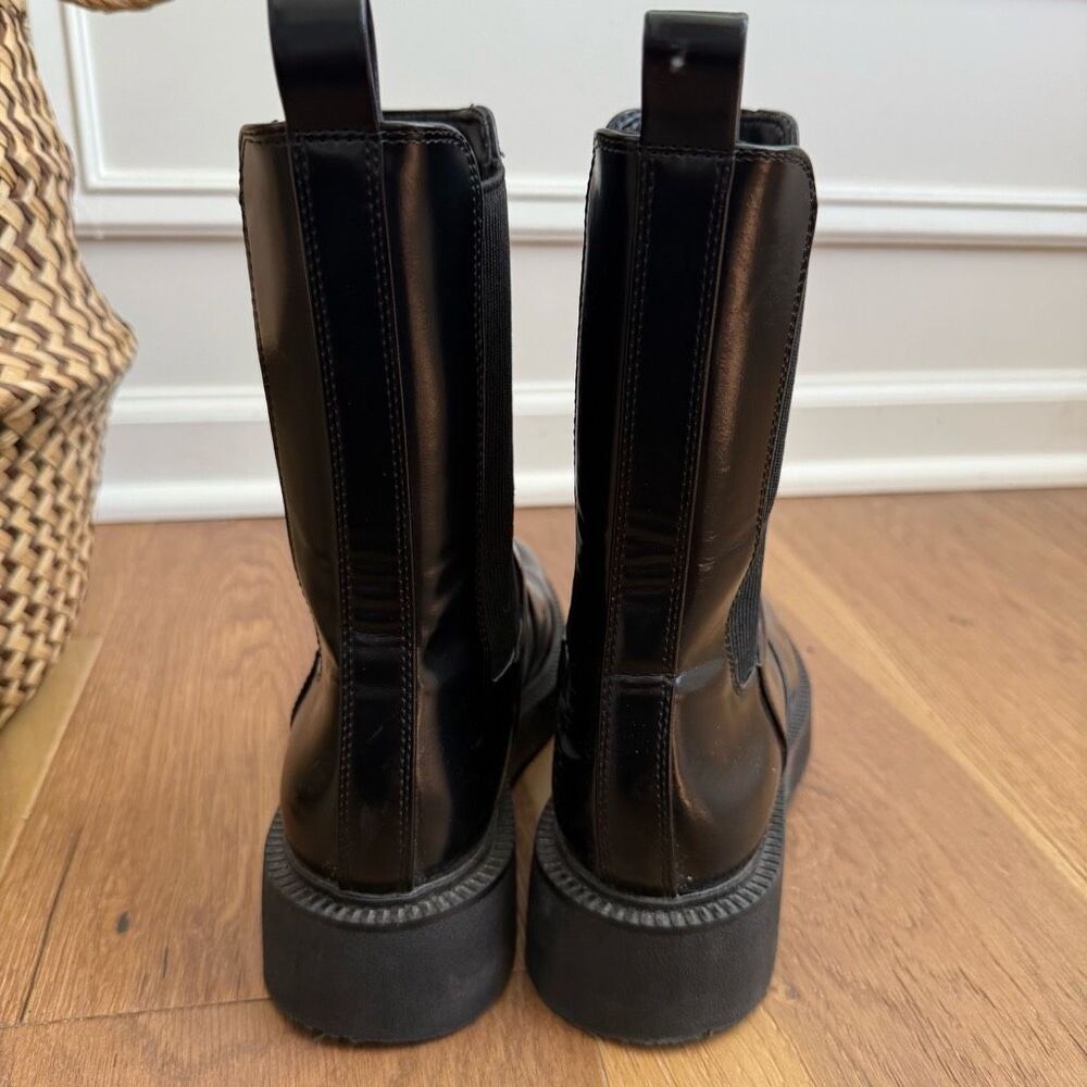 Zara Faux Patent Leather Chelsea Boots Black Block Heel 38 7.5 - Picture 4 of 10